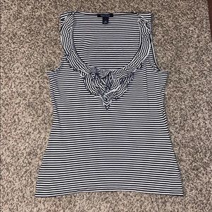 White House Black Market black/white striped ruffle tank top